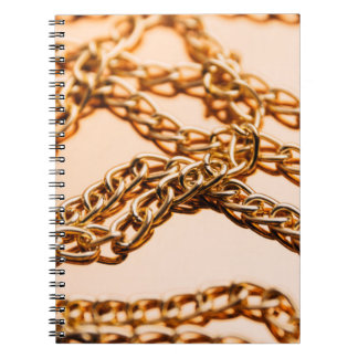 Caderno Espiral Correntes ouros brilhantes em superfícies refletor