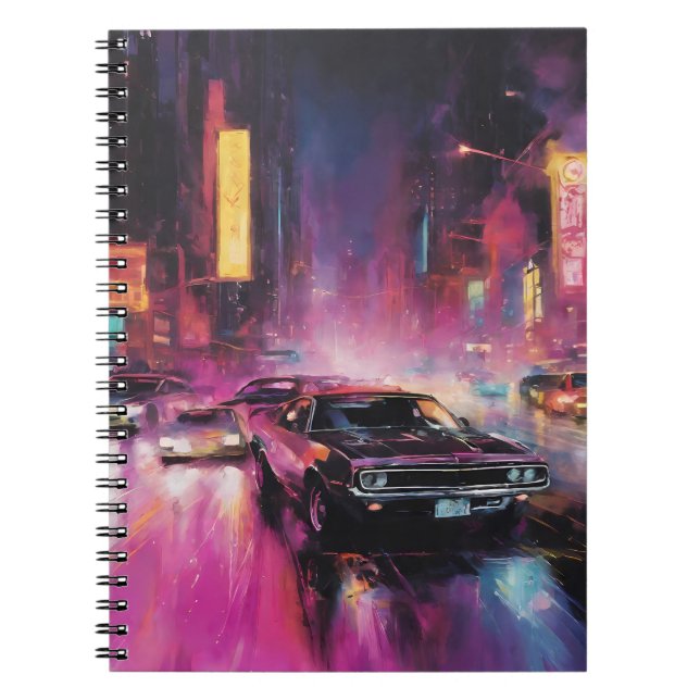 Caderno Espiral Corrida noturna em Vibrant City (Frente)