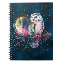 Caderno Espiral Coruja-Arco-Íris Mística e Lua Celestial Completa