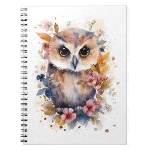 Caderno Espiral Coruja-Bebê da Floresta Bonita com Flores para Nur