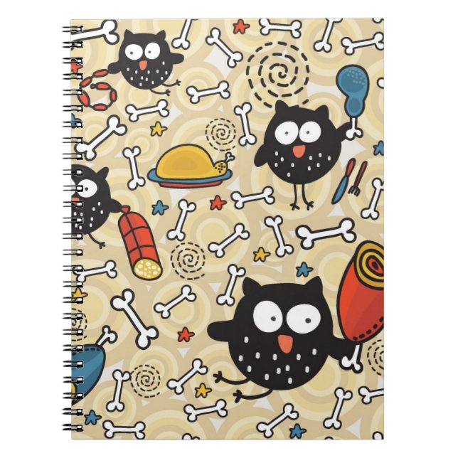 Caderno Espiral Coruja com teste padrão da carne (Frente)