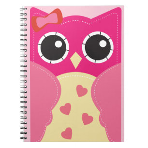 Caderno Espiral Coruja cor-de-rosa bonito