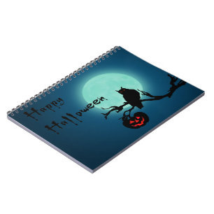 Caderno Espiral Coruja da abóbora da noite do Dia das Bruxas