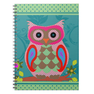 Caderno Espiral Coruja de Arte Folclada e Pontos
