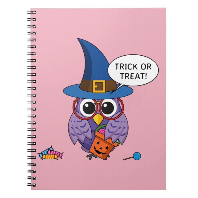Caderno Espiral Coruja do Assistente de Cartoons - Trick ou Tratar (Frente)