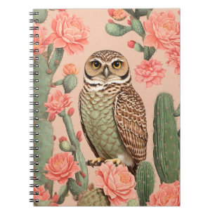 Caderno Espiral Coruja E Cactuses Elegantes