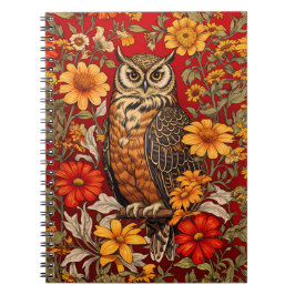 Caderno Espiral Coruja E Flores De Zinnia
