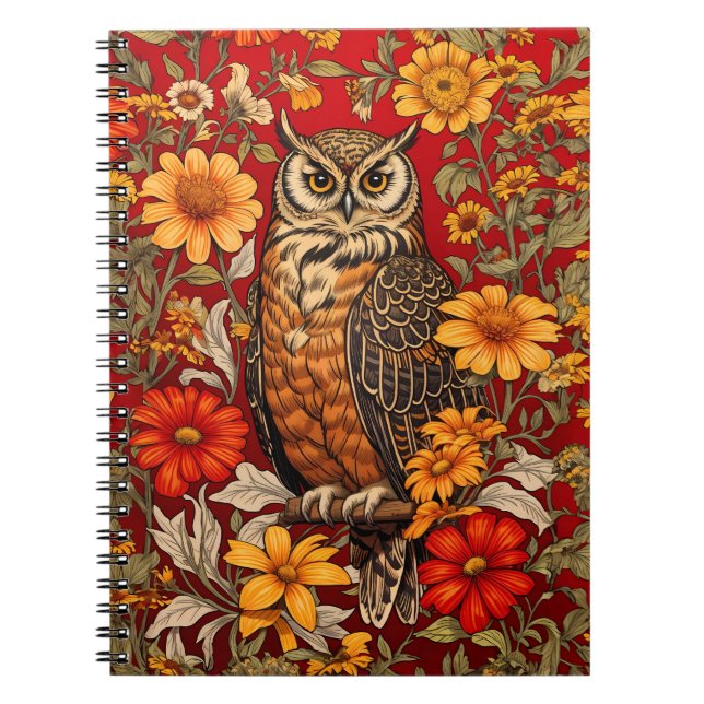 Caderno Espiral Coruja E Flores De Zinnia (Frente)