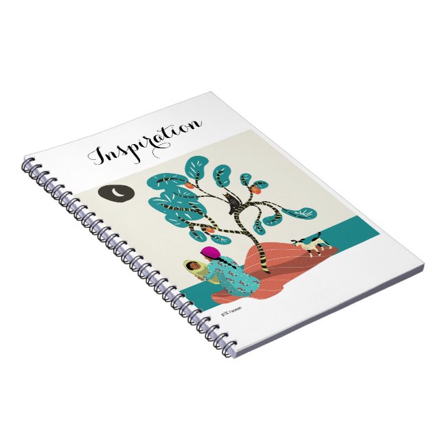 Caderno Espiral Coruja na árvore, mãe indiana com bebê & cão (Lado Direito)