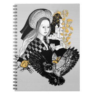 Caderno Espiral Coruja Noturna Gótica e mulher