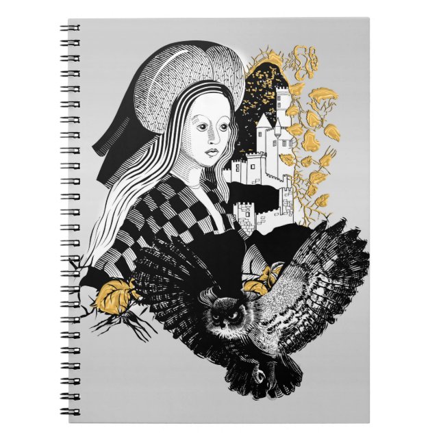 Caderno Espiral Coruja Noturna Gótica e mulher (Frente)