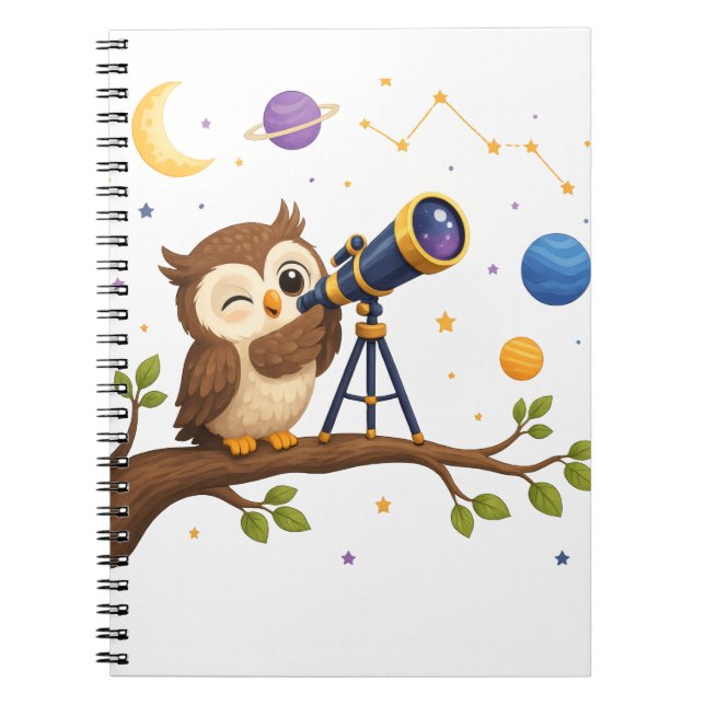 Caderno Espiral Coruja Observadora de Estrelas (Frente)