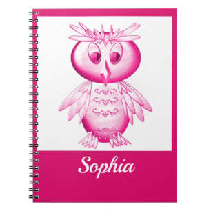 Caderno Espiral Coruja Rosa Engraçada Personalizada para Crianças