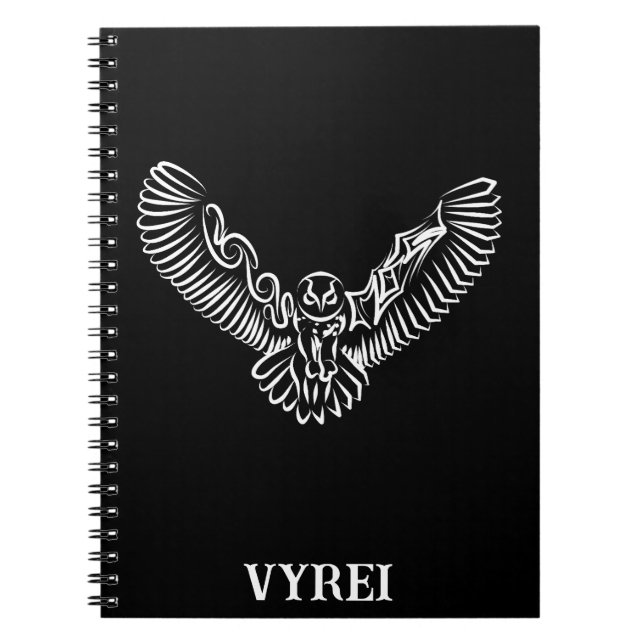 Caderno Espiral Coruja voadora branca e negra (Frente)