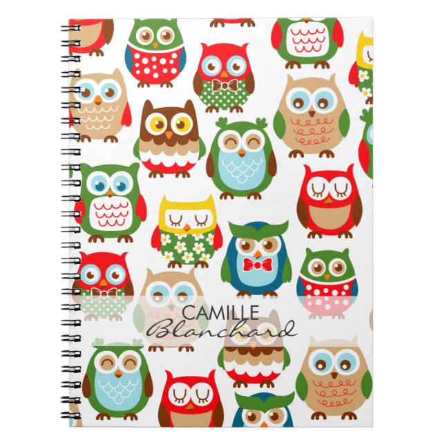 Caderno Espiral Corujas bonitos de Litte personalizadas (Frente)