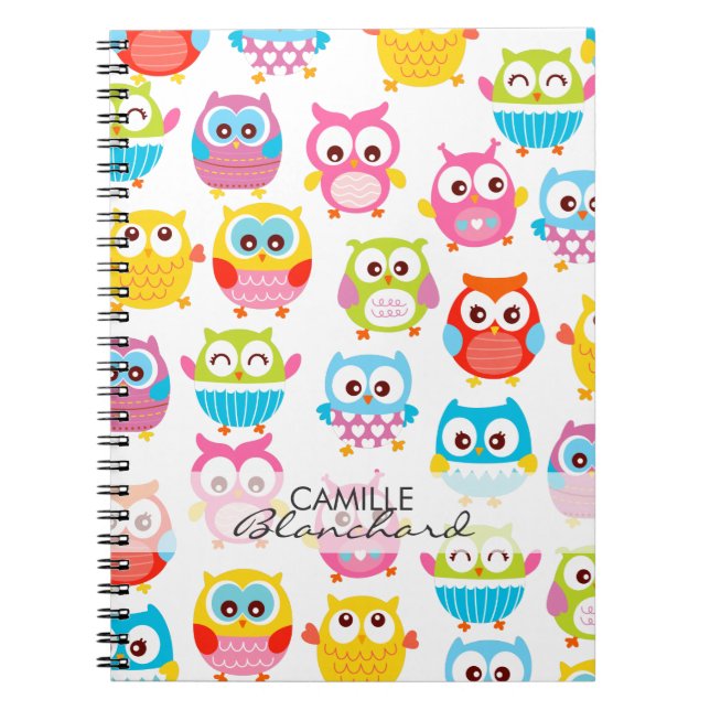 Caderno Espiral Corujas de Leito Bonitas Personalizadas (Frente)