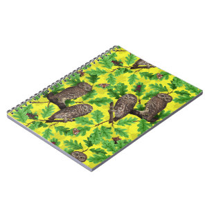Caderno Espiral Corujas na Floresta em amarelo limão