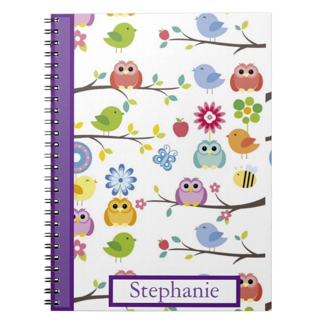 Caderno Espiral Corujas Personalizadas Nome Moderno Simples (Frente)