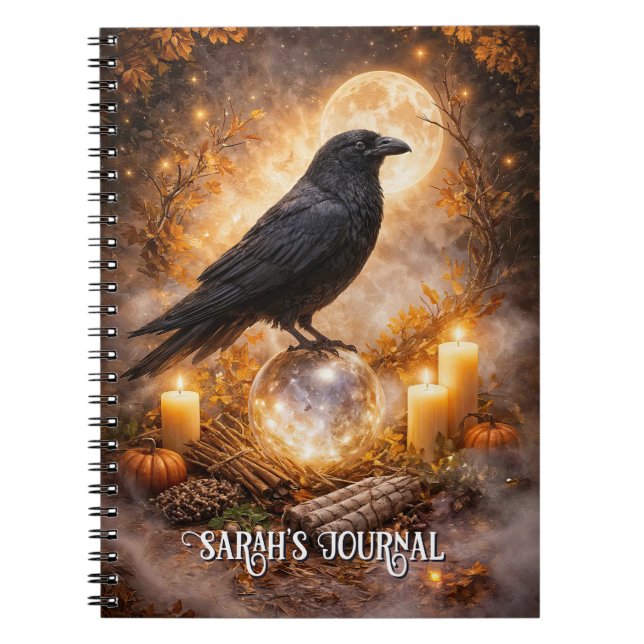 Caderno Espiral Corvo e Bola de Cristal com Velas e Lua (Frente)