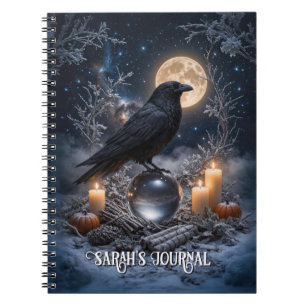 Caderno Espiral Corvo e Bola de Cristal com Velas Neve