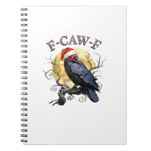 Caderno Espiral Corvo Engraçado F-Caw-F Ave Gótico Chapéu de Natal