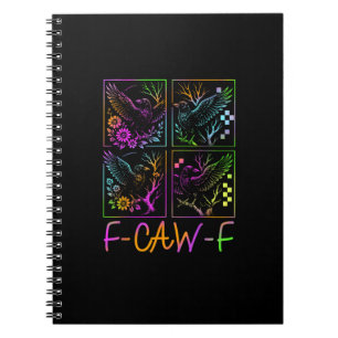 Caderno Espiral Corvo F-Caw-F Colorido Neon Gótico Pássaro Engraça