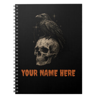 Caderno Espiral Corvo Gótico em Crânio Vintage Mistério .