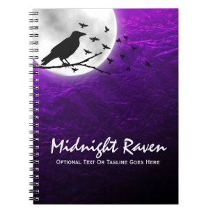 Caderno Espiral Corvo Preto Silhueta de Corvo na Lua Edgy Gótico