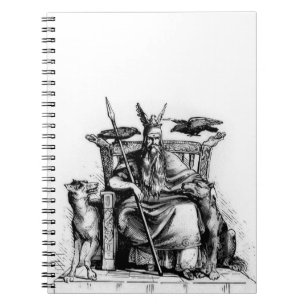 Caderno Espiral Corvos de Odin em seu trono de pedra mitologia vik