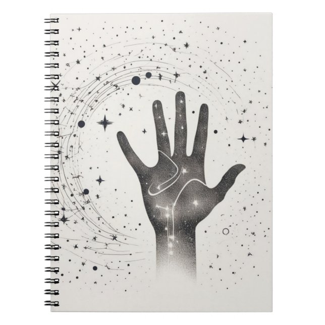 Caderno Espiral Cosmic Hand in Starry Galaxy – Surreal Spiritual S (Frente)