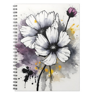 Caderno Espiral Cosmos - Flores aquarela