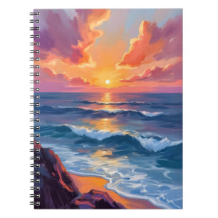 Caderno Espiral Costa Dourada Pintura em Aquarela do Pôr do Sol