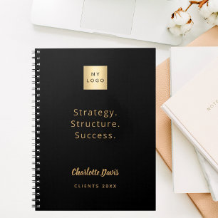 Caderno Espiral Cota motivacional preta dourada de negócios