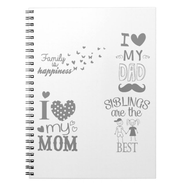 Caderno Espiral Cotações de Texto Inscritas na Família Design (Frente)