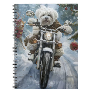 Caderno Espiral Coton De Tulear Cachorro Dirigindo Motocicleta Nat