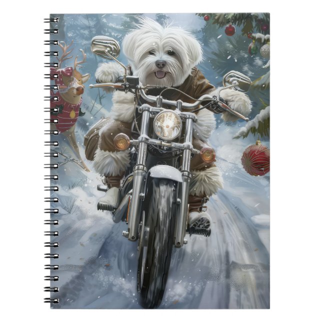 Caderno Espiral Coton De Tulear Cachorro Dirigindo Motocicleta Nat (Frente)