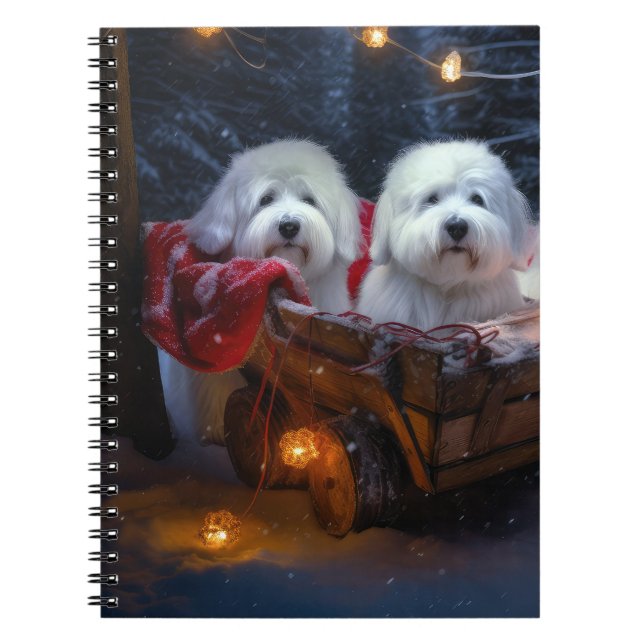 Caderno Espiral Coton De Tulear Snowy Sleigh Decência De Natal (Frente)