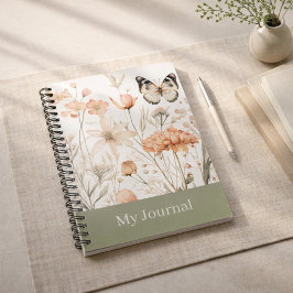 Caderno Espiral Cottagecore Floral e Borboleta Personalizados