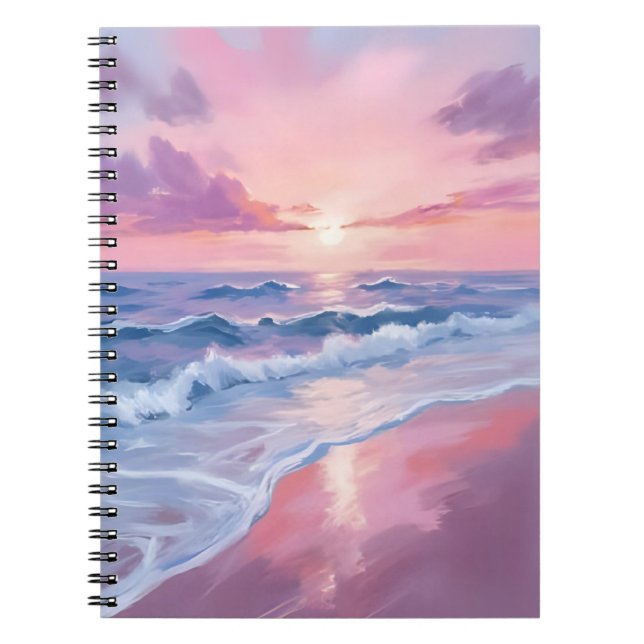 Caderno Espiral Cotton Candy Beach | Pintura de Ondas Oceânicas (Frente)