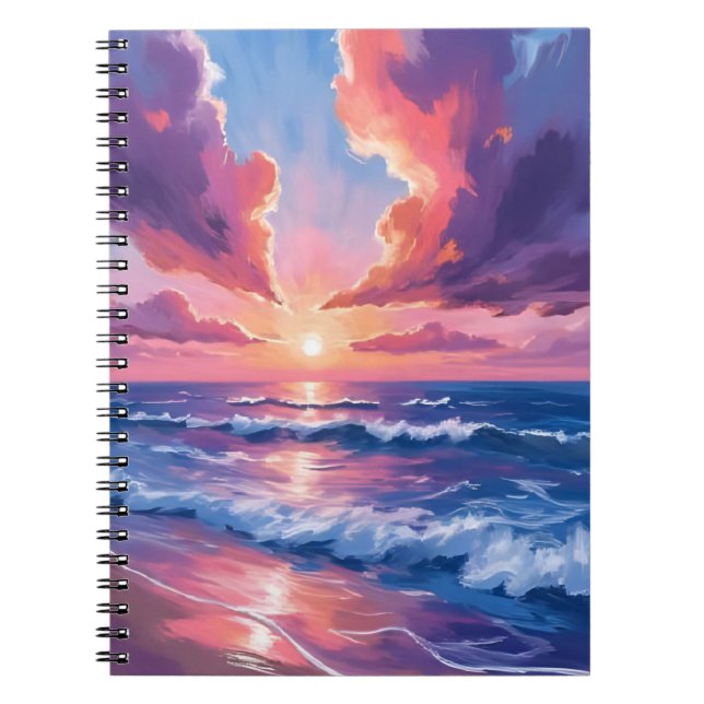 Caderno Espiral Cotton Candy Beach Sunset Ocean Watercolor (Frente)