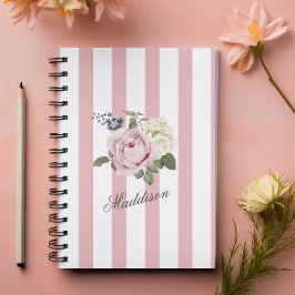 Caderno Espiral Country Chic Pink Strike Rose Bouquet Monogrammed