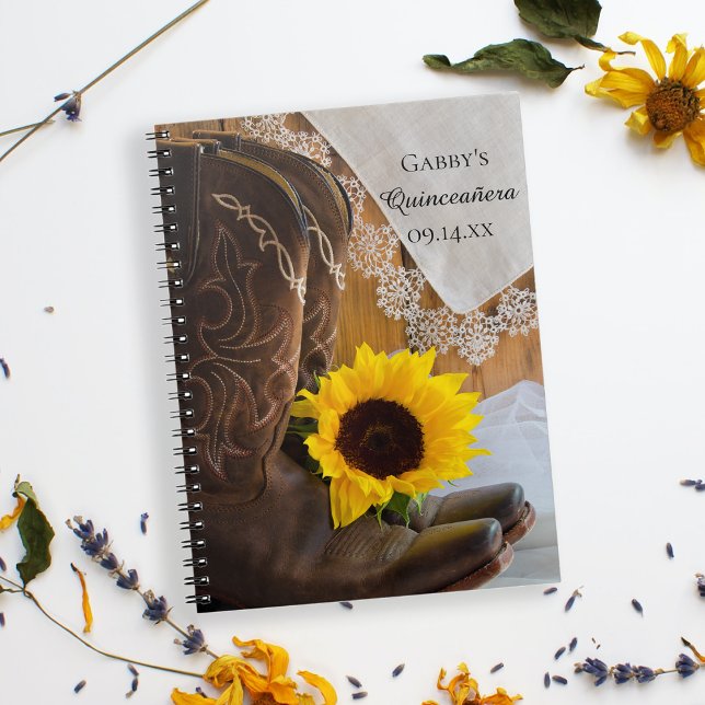 Caderno Espiral Country Sunflower Lace Western Quinceañera (Criador carregado)