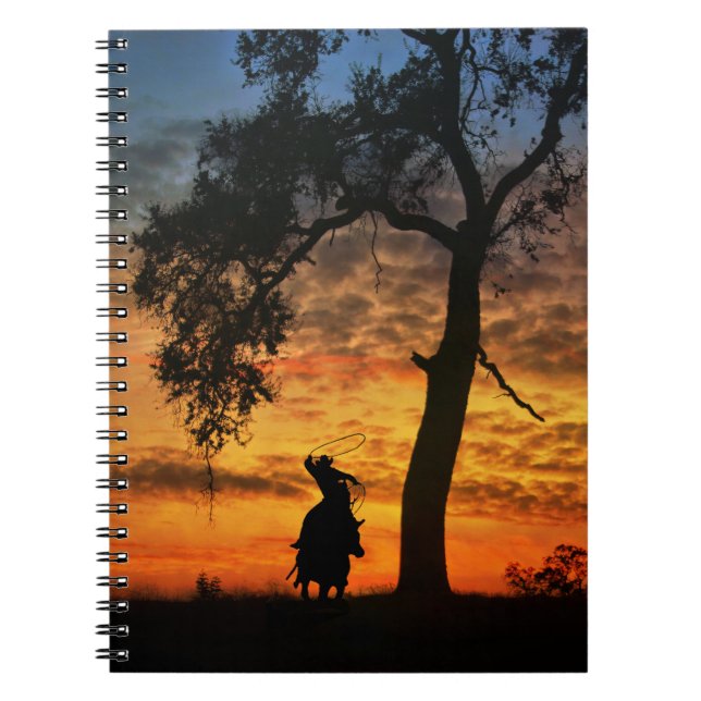 Caderno Espiral Country Western Steer Roping Cowboy Sunset (Frente)