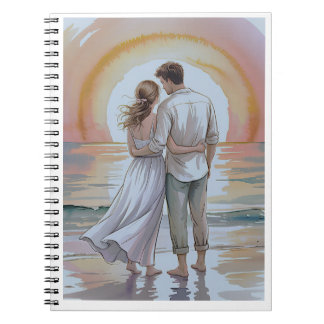 Caderno Espiral Couple on the beach at sunset