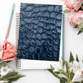 Caderno Espiral Couro Azul De Alligador
