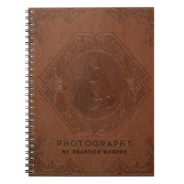Caderno Espiral Couro castanho envernizado cabeça de cavalo