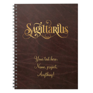 Caderno Espiral Couro do ouro do Sagitário do sinal do zodíaco d