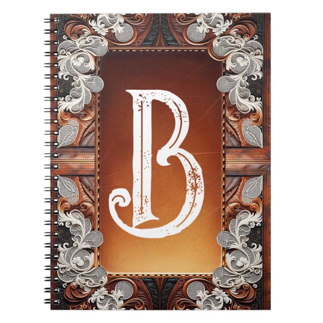 Caderno Espiral Couro Multicolorido & Renda Elegante Casamento Rús (Frente)