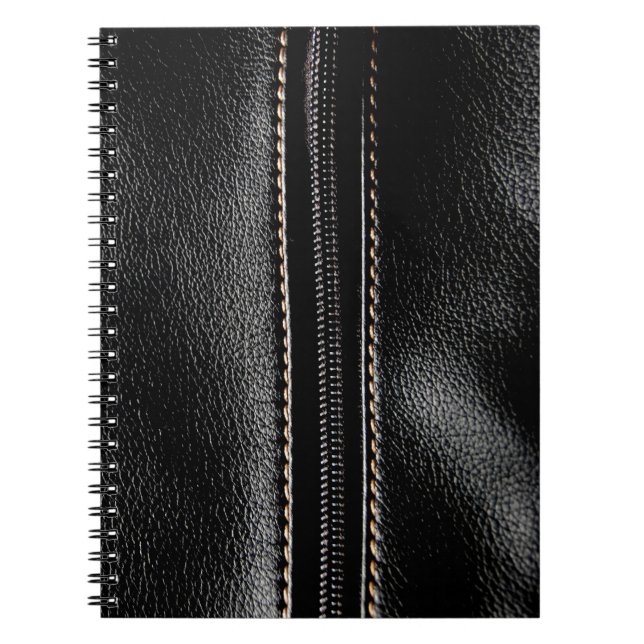 Caderno Espiral Couro preto com Zipper (Frente)