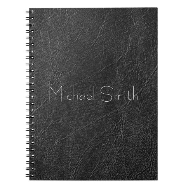 Caderno Espiral Couro Preto Personalizado (Frente)
